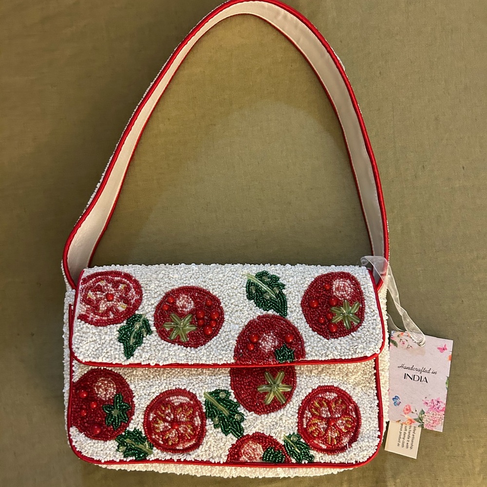 Handcrafted Tomato Design Beaded Bag